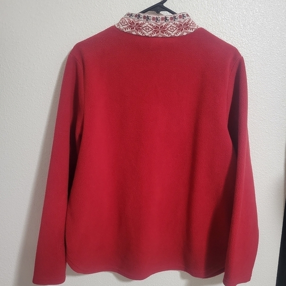 LL Bean Libean Red Fleece Quartier Zip Sweater size Regular Medium - Picture 2 of 10